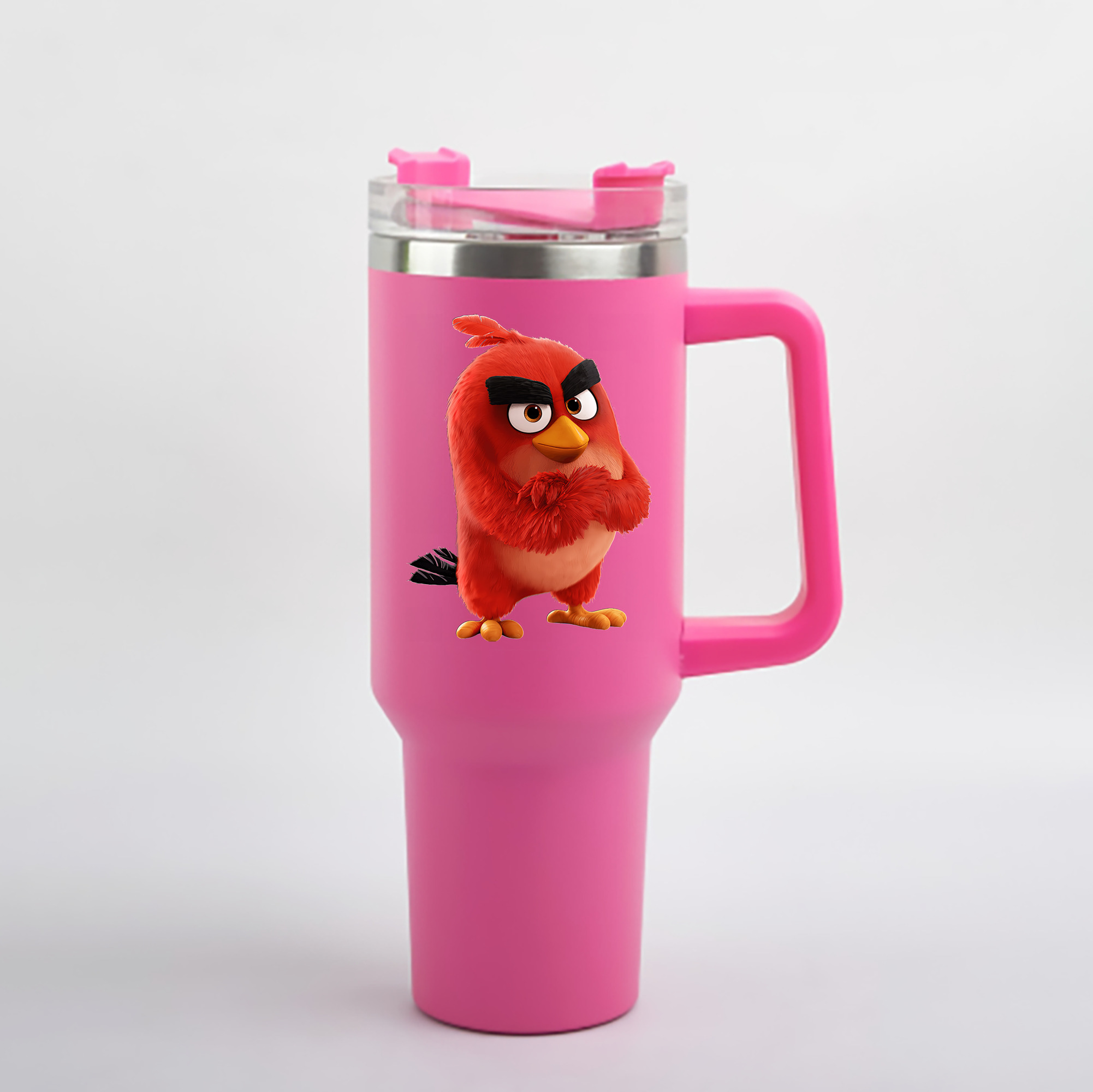 （画像用） Angry Birds アングリーバード 1200mL車用タンブラー - クリスタルステッカー（プラスチックストロー付き）